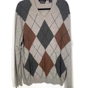 Impermeable Platinum Merino Cashmere Argyle V-Neck Sweater Pullover